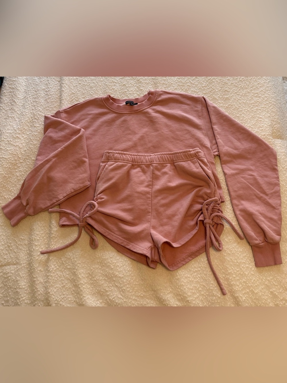 Pink Drawstring Lounge Set - Sweatshirt & Shorts